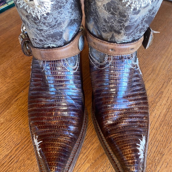 WOMENS BROWN LEATHER & GENUINE LIZARD SKIN CORRAL Upcycled COWBOY BOOTS SIZE 7 M - Picture 7 of 10